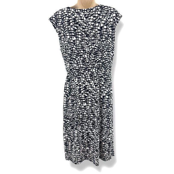 Coldwater Creek Black & White Print Ruched Sheath‎ Dress Size 12 Sleeveless - Picture 3 of 7